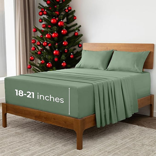 Mellanni Extra Deep Queen Sheets - 4 PC Iconic Collection Bedding - Hotel Luxury, Ultra Soft, Cooling Bed Sheets - Wrinkle, Fade, Stain Resistant (Queen, Sage)