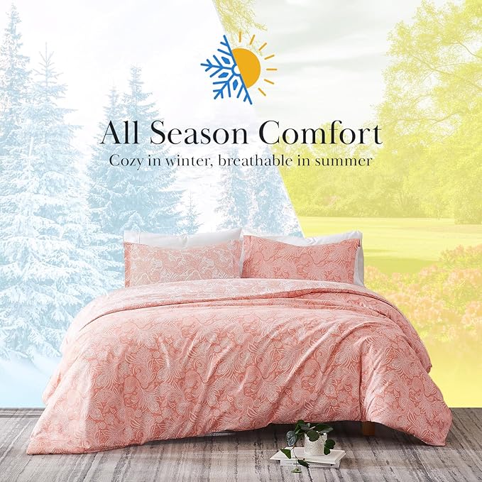 Southshore Fine Living, Inc. Full/Queen Size Comforter Set, Down Alternative Paisley Bedspread, Queen Coral Bedding Sets, Coral Comforter & Matching Shams, Reversible Print