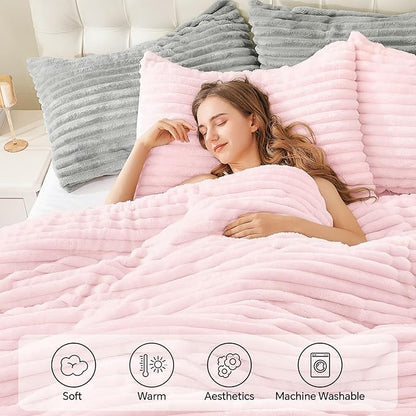BEDELITE Fleece Full Comforter Set -Super Soft & Warm Fluffy Cherry Blossom Bedding, Luxury Fuzzy Heavy Bed Set for Winter with 2 Pillow Cases