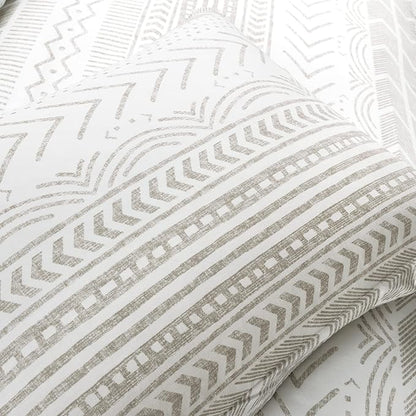 Lush Decor Hygge Geo Reversible 3 Piece Cotton Duvet Set, Full/Queen, Taupe & White