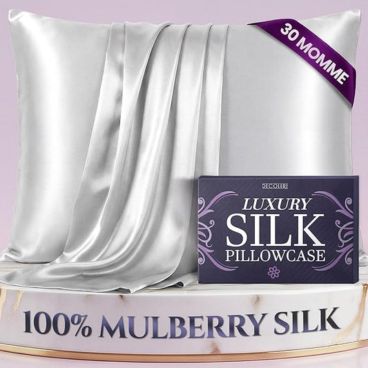 DECOLURE 100% Pure Mulberry Silk Pillow Case Queen Size – Highest Grade 30 Momme 6A+, Luxuriously Soft & Cooling Silk Pillowcase for Hair & Skin, Hypoallergenic, Breathable, Hidden Zipper (White)