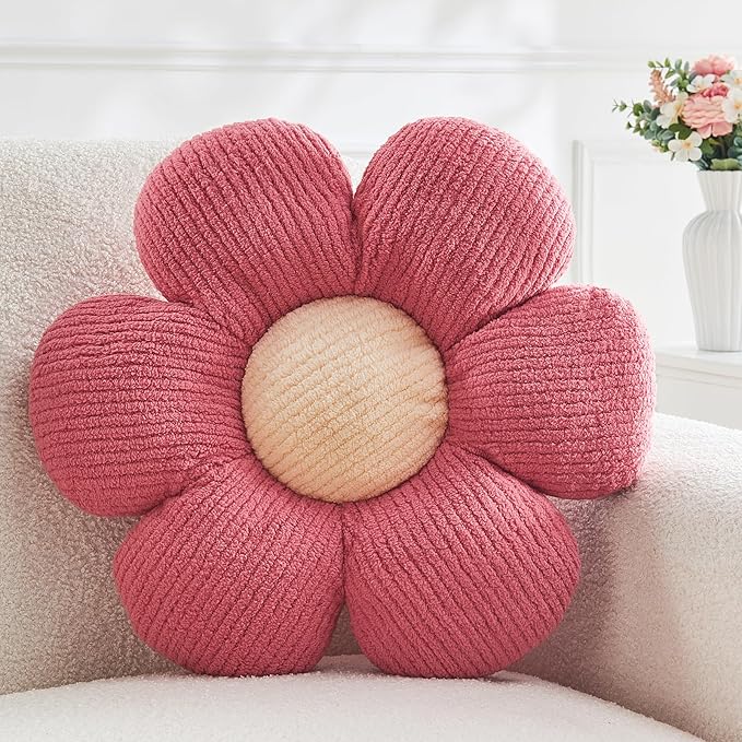 Flower Throw Pillow,Peach Pink Flower Shaped Pillow Decorative Throw Pillows for Sofa, Couch,Bed,15.7'' Soft Daisy Pillow Floor Seating Cushion for Home Decor