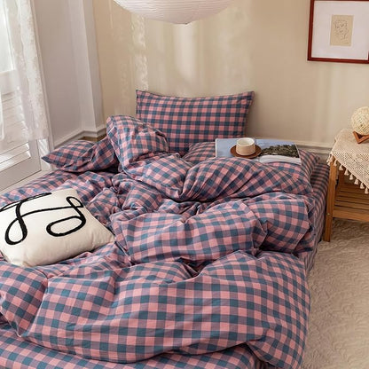 HighBuy Purple Gingham Comforter Set Twin XL,Vintage Boho Gingham Comforter with 2 Pillowcases,Farmhouse Bedding Set Fluffy Checkered 3 Pieces with Geometric Plaid Grid Pattern