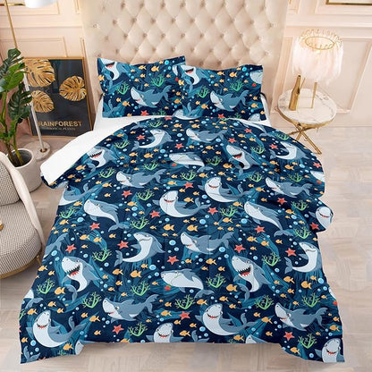 Tailor Shop Shark Bedding Sets for Boys Kids Teens,Shark Comforter Sets Full Size with 2 Pillowcase…