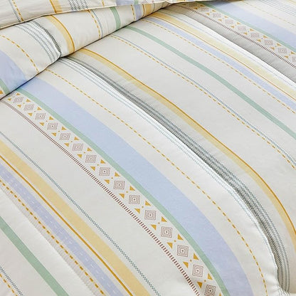 Joyreap 3pcs Cotton Comforter Set King, Stripes Boho Blue Yellow Beige Design, Soft Cozy Lightweight Bedding Comforter Set for All Seasons- 100x88 inches