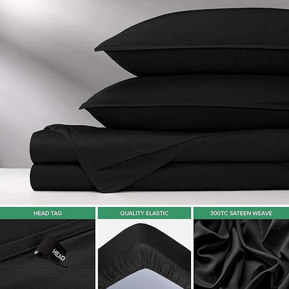 Pure Bamboo King Sheets, Genuine 100% Organic Viscose Derived from Bamboo Bed Sheet Set, Luxuriously Soft & Cooling, Double Stitching, 2 Year Quality Promise (King, Black)