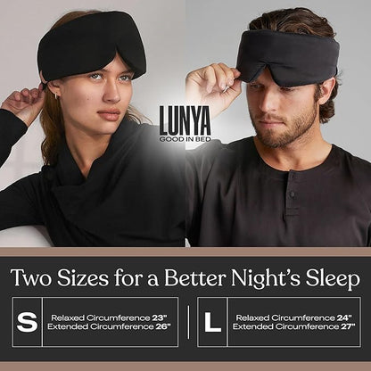 Lunya Washable Silk Sleeping Mask - Thermoregulating Mulberry Silk, Light Blocking and Comfortable Fit – Sleep Mask for Women and Men with Box - Immersed Black - Large