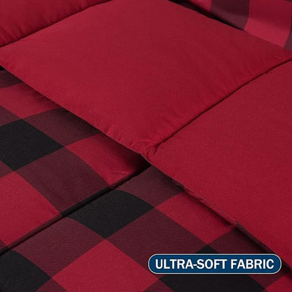 downluxe Lightweight Plaid Comforter Set (Twin) with 1 Pillow Sham - 2-Piece Set - Red/Black Plaid - Down Alternative Reversible Comforter