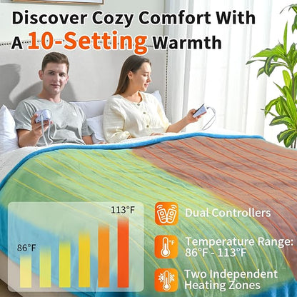 Heated Electric Blankets - Soft Flannel Heating Throw Electric Blanket with 6 Heat Settings King Size 100" × 90" Teal - Velvet & Sherpa