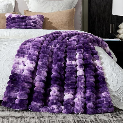 Cozy Bliss Faux Fur Throw Blanket for Couch, Cozy Warm Plush Striped Blanket for Sofa Bedroom Living Room, 50 * 60 Inches Tie-dye Purple