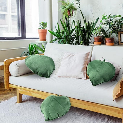 Yookeer 2 Pcs Leaf Shaped Throw Pillow 3D Leaves Plant Decorative Throw Pillows for Couch Living Room Bedroom Sofa Home Decoration, 16 x 16 Inch(Dark Green)