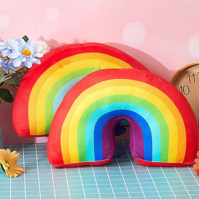 Chunful Rainbow Pillow for Girls Kids 13.8 x 8.7 x 4 Inch Plush Cute Rainbow Throw Pillow Arch Shaped Cushion Stuffed Decoration for Bed Chair Room Home Decor Easter Day(Colorful,2 Pcs)