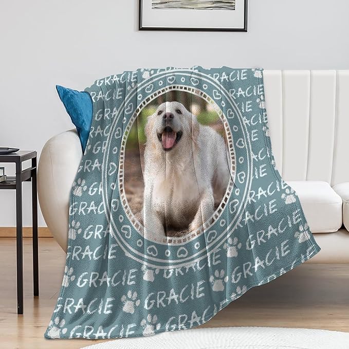 Personalized Dog Blanket with Name Customized Paw Prints Pet Blanket Loss Memorial Soft Throw Blankets Customized Pet Bereavement Gift Blanket Gift for Dog Lover Dog Mom Dog Dad