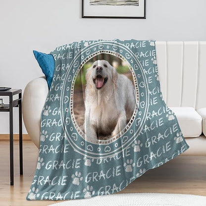 Personalized Dog Blanket with Name Customized Paw Prints Pet Blanket Loss Memorial Soft Throw Blankets Customized Pet Bereavement Gift Blanket Gift for Dog Lover Dog Mom Dog Dad