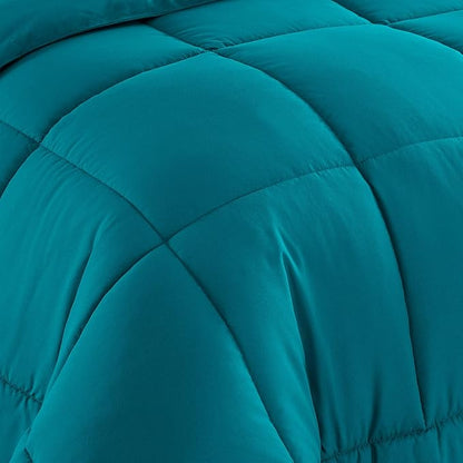 Sweet Home Collection 7 Piece Comforter Set Bag Solid Color All Season Soft Down Alternative Blanket & Luxurious Microfiber Bed Sheets, Teal, Twin XL
