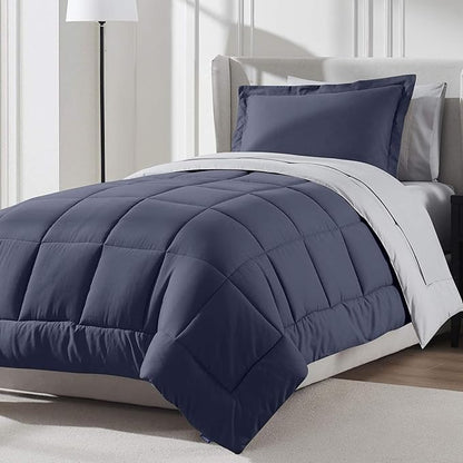 Nestl 5 Piece Twin XL Comforter Set – Navy Reversible Bed in a Bag – Complete Twin XL Size Bedding Set with Sheets, Pillowcase and Sham