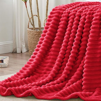 BEDELITE King Size Blanket for Bed, 300GSM Soft & Warm Fleece Blanket, Decorative and Giftable Striped Red Blankets for Women, Men, 108"x90"