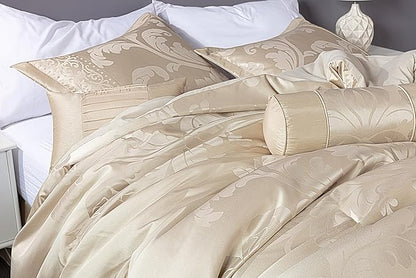 Chezmoi Collection Royale 7-Piece Jacquard Floral Comforter Set, Oversized King, Champagne