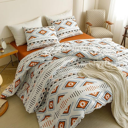 CLOTHKNOW Geometric Comforter Set Twin/Twin XL Southwest Aztec Bedding Comforter Sets White Comforter Sets Twin