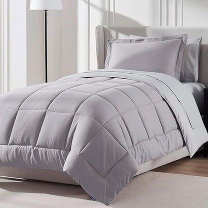Nestl 5 Piece Twin Comforter Set – Grey Lavender Reversible Bed in a Bag – Complete Twin Size Bedding Set with Sheets, Pillowcase and Sham