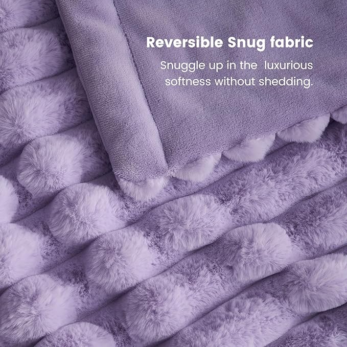 Cozy Bliss Faux Fur Throw Blanket for Couch, Cozy Warm Plush Striped Blanket for Sofa Bedroom Living Room, 60 * 80 Inches Lavender