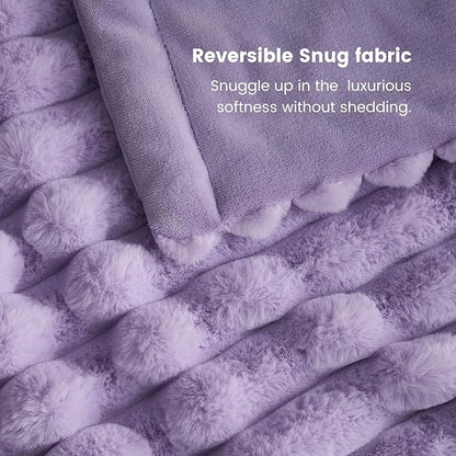 Cozy Bliss Faux Fur Throw Blanket for Couch, Cozy Warm Plush Striped Blanket for Sofa Bedroom Living Room, 108 * 90 Inches Lavender