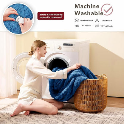 Heated Electric Blanket Queen Size-84"x90" Heating Blanket with 10 Heating Levels & 5 Time Settings Over-Heat Protection，Winter Warmer for Adults with ETL Certification（Blue）