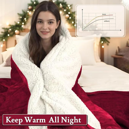Electric Heated Blanket 72"x84" Full Size Flannel & Sherpa - 4 Heat Settings & 10H Auto Shut Off for Safe Overnight Use, Fast Heating, Machine Washable for Bed, Couch, Office - Red