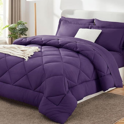 CozyLux Queen Comforter Set Purple - Bed in a Bag Queen Size 7 Pieces, Luxury Soft Bed Set for All Seasons, Bedding Set with Down Alternative Comforter, Sheets, Pillowcases & Shams