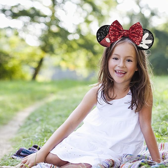 FANYITY Mouse Costume Ears,2 Pcs Mouse Ears Headbands for Girls & Women Party,Size Free (RED Bow 2)