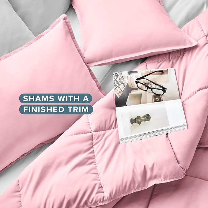 Bare Home Comforter Set - Queen Size - Ultra-Soft - Goose Down Alternative - Premium 1800 Series - All Season Warmth (Queen, Light Pink)