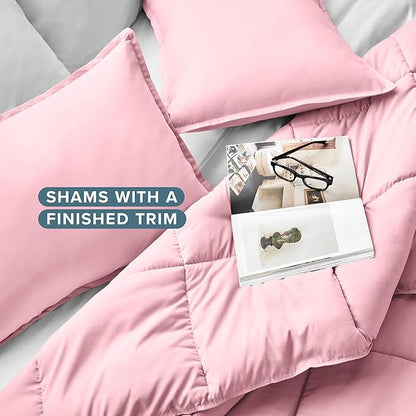 Bare Home Comforter Set - Queen Size - Ultra-Soft - Goose Down Alternative - Premium 1800 Series - All Season Warmth (Queen, Light Pink)
