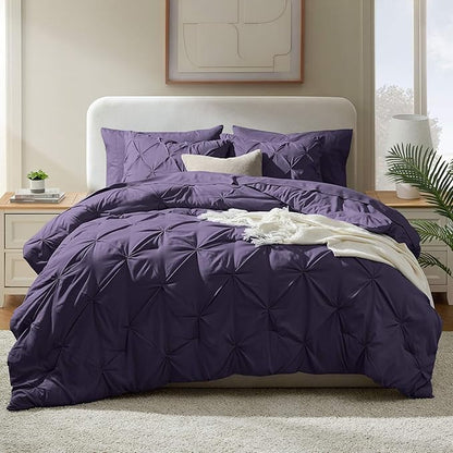 Nestl Queen Comforter Set 7 Piece - Pinch Pleated Comforters Queen Size Purple, Bed in a Bag Queen All Season, Queen Size Comforter Sets Bedding with Flat Sheet and Fitted Sheet, Pillowcases and Shams