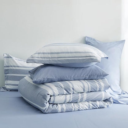 Bedsure Twin XL Comforter Set 5 Pieces, Blue Striped Bedding Set for All Seasons, Reversible, Cationic Dyeing Bed in a Bag with Comforter, Sheets, Pillowcase & Sham