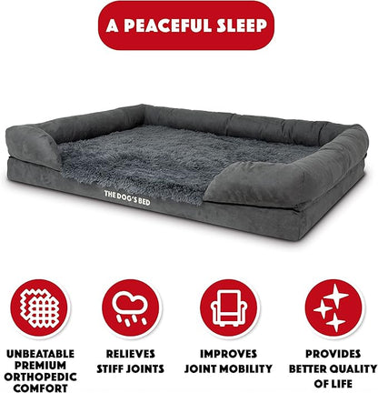 The Dog’s Bed Orthopedic Memory Foam Dog Bed with Bolsters, Fur Fabric, Grey Fur, XXL