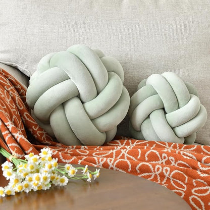 Knot Ball Pillow, Round Decorative Throw Pillows Cushion, 11 Inch Sage Green Soft Plush Knotted Pillows Pillow, Modern Home Throw Knot Decorative Cushion