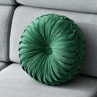 Round Throw Pillow Velvet 1 Pcs 14.17" Home Decoration Pleated 3D Pumpkin Pillow Cushion for Couch Chair Bed Car (Green)