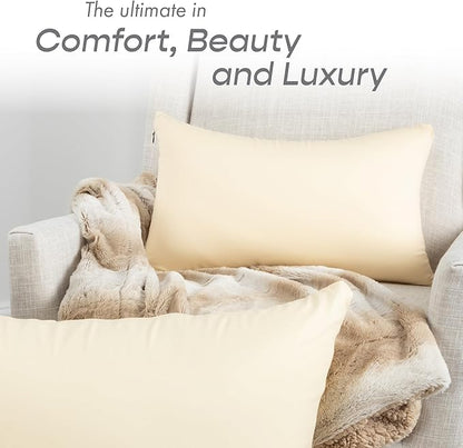 PILLOWY 16"x16" Throw Pillow - Off white- Creme: 1Pcs Luxurious Premium Microbead Pillow With 85/15 Nylon/Spandex Fabric. Forever Fluffy, Outstanding Beauty & Support. Silky, Soft & Beyond Comfortable