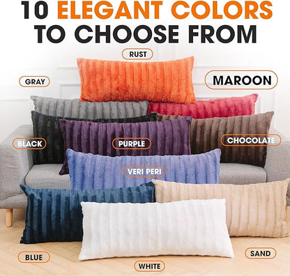Cheer Collection Faux Fur Long Body Pillow - Accent Throw Pillow for Bed and Couch - Decorative Lumbar Pillow with Insert, Maroon (18" x 40")