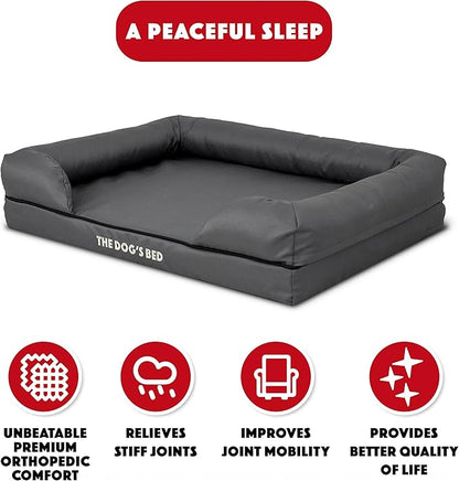 The Dog’s Bed Orthopedic Memory Foam Dog Bed with Bolsters, Oxford Fabric, Grey with Black Trim, M