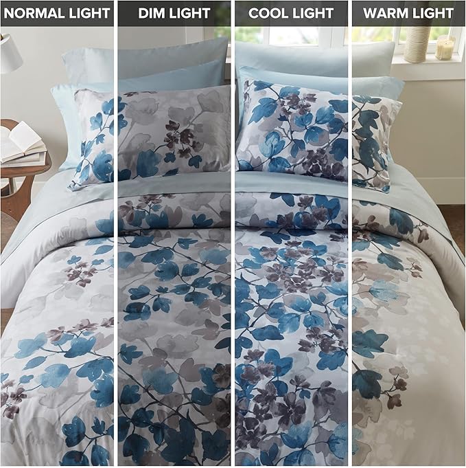 Madison Park King Comforter Set with Sheets, Floral Bed in A Bag Soft Microfiber Comforter for King Size Bed, All Season Lightweight Comforters King Bed Set, Alexis, 9 Piece Blue