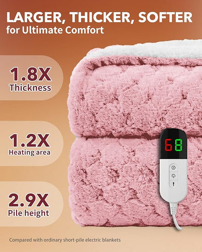 Homemate Heated Blanket Electric Throw - 50"x60" Heating Blanket Throw 4 Hours Auto-Off 10 Heat Levels Over-Heat Protection Luxury 800 GSM Faux Fur 200 GSM Sherpa ETL Certification