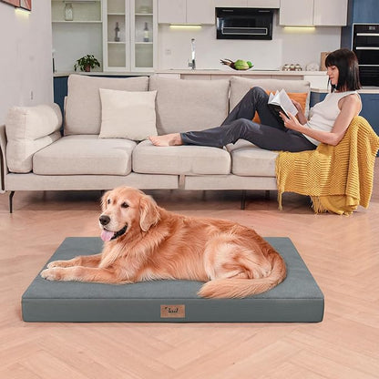 Orthopedic Dog Bed for Extra Large Dogs, XL Comfort Pet Mat for Large Sized Dog 44x32 Inch, Egg Crate Foam with Removable Washable Oxford Cover, Gray