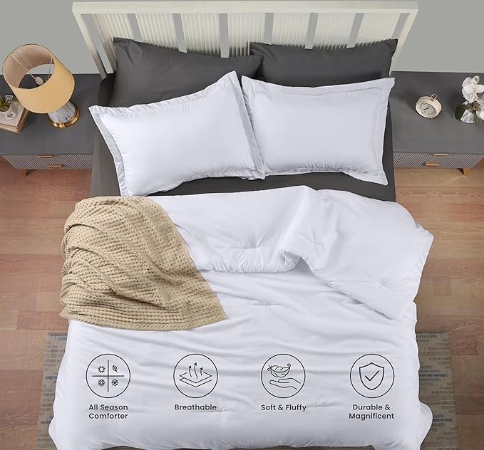 King Comforter Set 3 Piece White by Utopia Bedding, Comforters King Size, Bedding Comforters Sets, Down Alternative Soft Bed Set, 1 Comforter (90 x 102 inches) 2 Pillow Shams (20 x 36 inches)
