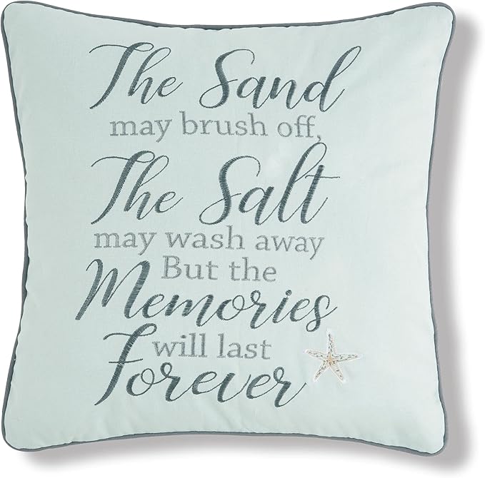 C&F Home "The Sand May Brush Off Cotton Blend Embroidered Accent Throw Pillow 18" x 18" Beach House Coastal Nautical Summer Starfish Home Living Room Sofa Couch Chair Bed Bedroom Beach House Decor