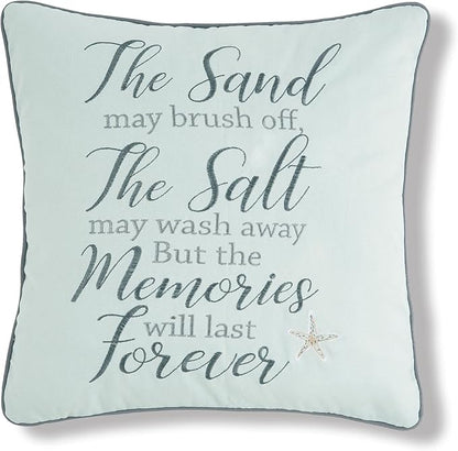 C&F Home "The Sand May Brush Off Cotton Blend Embroidered Accent Throw Pillow 18" x 18" Beach House Coastal Nautical Summer Starfish Home Living Room Sofa Couch Chair Bed Bedroom Beach House Decor