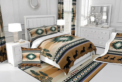 Feelyou Rustic Western Bedding Set Full Size Kids Brown Southwestern Aztec Comforter for Boys Girls Teens Western Horse Comforter Set Soft Microfiber Boho Geometric Room Decor