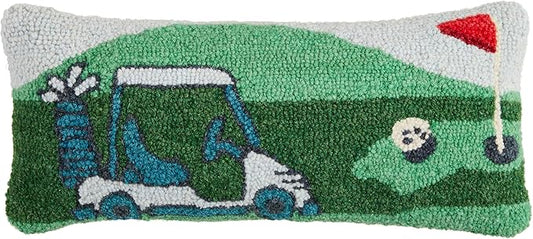 Mud Pie Golf Scene Hooked Wool Pillow; 8" X 18"