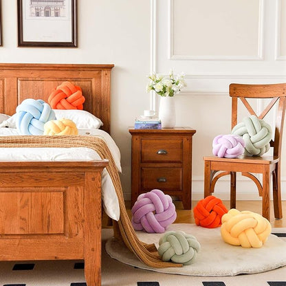 Uvvyui Knot Pillow Ball, Soft Beige Home Decor Knotted Pillows, Cute 11" Knot Pillow Round Velvet Plush Throw Pillow, Aesthetic Decorative Pillows for Bed, Floor, Couch, Bedroom