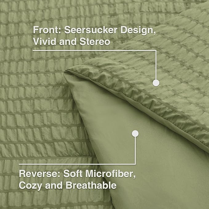 Love's cabin Seersucker Sage Green Twin XL Comforter Set, 5-Piece All Season Lightweight Bed in a Bag Bedding Set with Comforter, Flat Sheet, Fitted Sheet, Pillowcase and Sham | Soft, Breathable, Lightweight